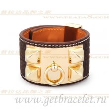 Hermes Collier de Chien Bracelet Brown With Gold